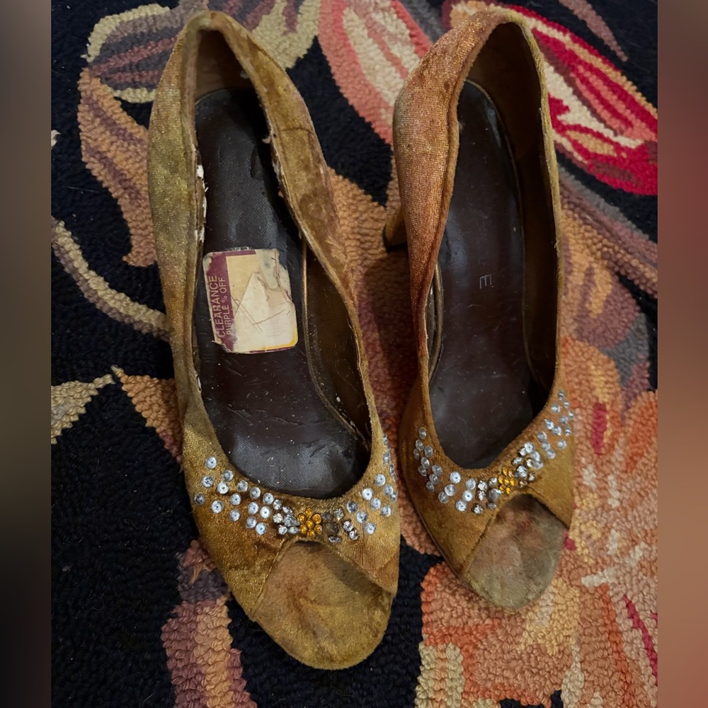 Women's Suede Peep-Toe Heels with Crystal Accent - Brown